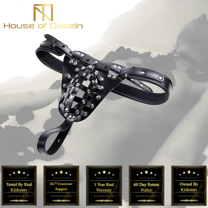 Male Sex Toys House of Dasein Chastity Toys Locking Male Leather Chastity Device Cock Cage Scrotum Ball Harness Belt