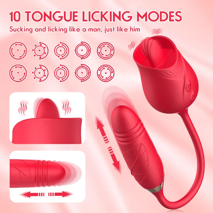 JazzToy Licking Thrusting Rose Toy for Women Vibrators